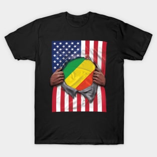 Republic Of The Congo Flag American Flag Ripped - Gift for Congon From Republic Of The Congo T-Shirt